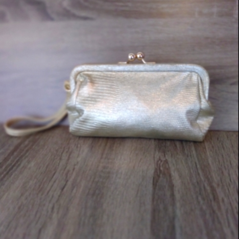 White House Black Market Gold Snakeskin Wristlet
